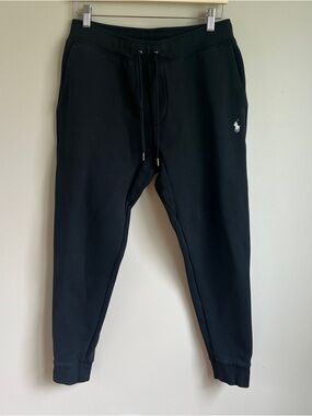 Polo Ralph Lauren Jogger Pants Mens Medium Black Double-Knit Drawstring Waist